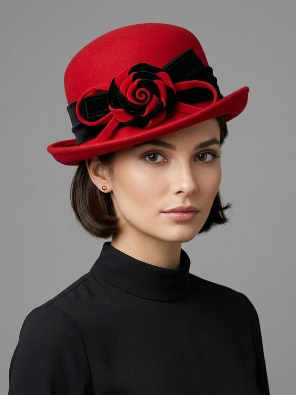 Galliano Sorbatti Red Rose Wool Hat Vintage Made in Italy